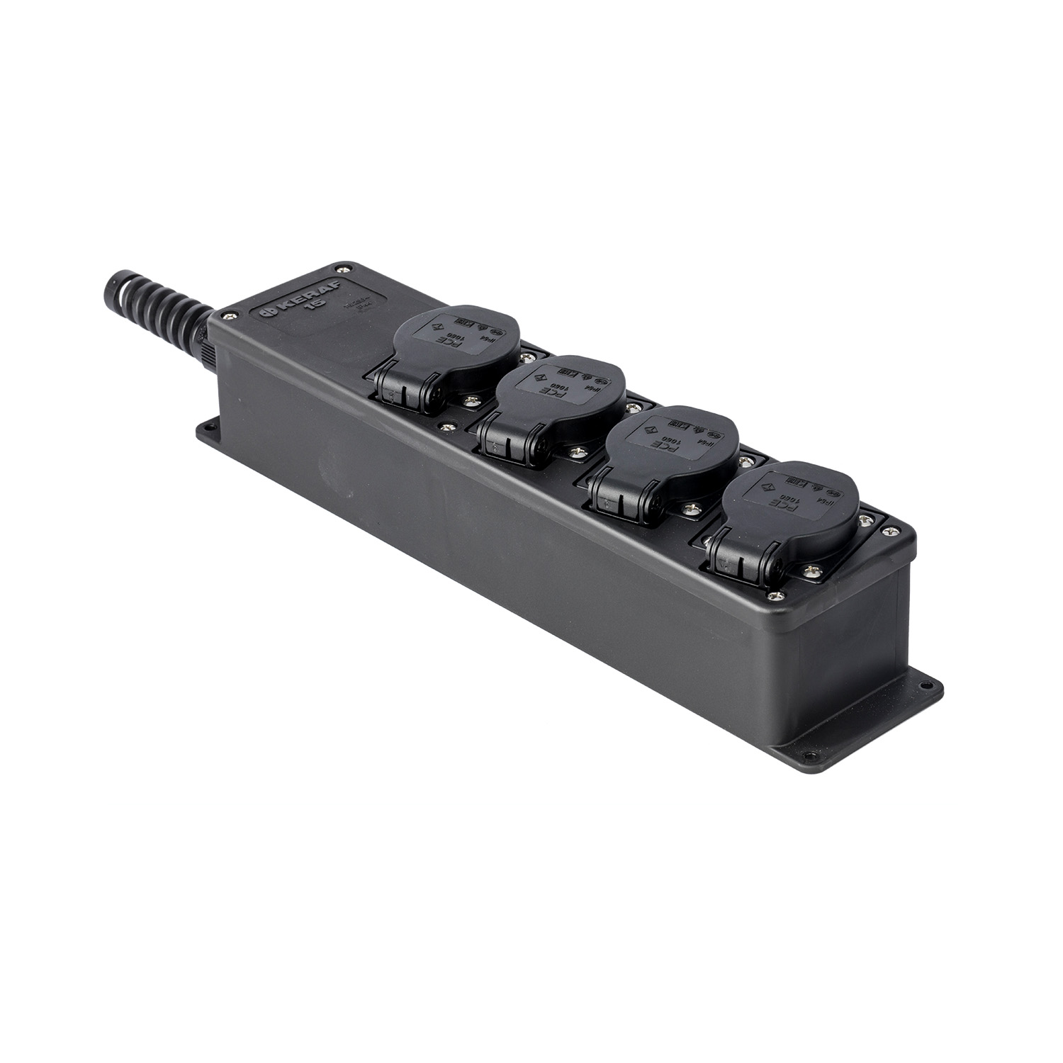 114170 Bloc multiprise 4-voies prises SchuKo 16A 250V~ avec presse-étoupe avec protection contre les coudes
