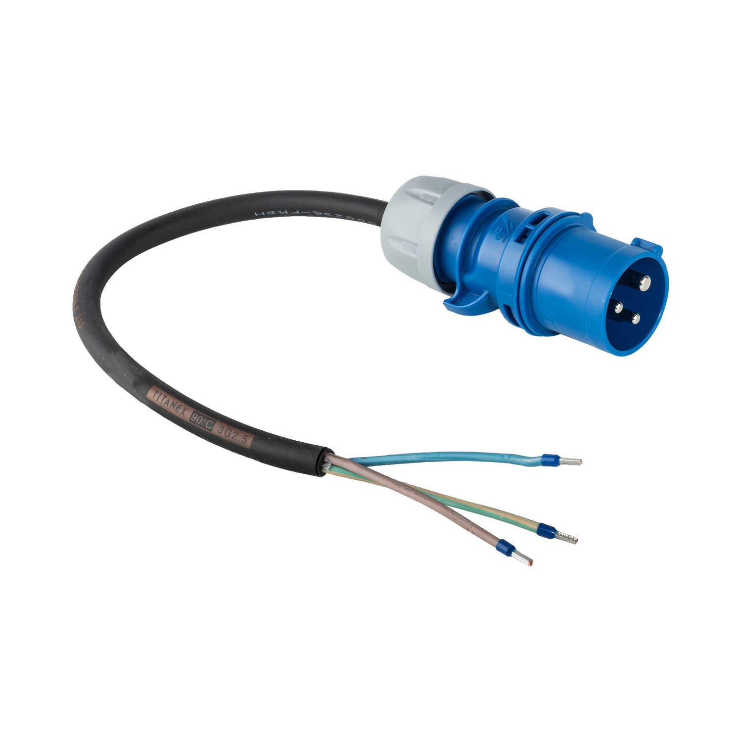 123415 Câble d’alimentation 5 m H07RN-F 3G2,5 CEE 16/3/230 100 mm dénudé+viroles