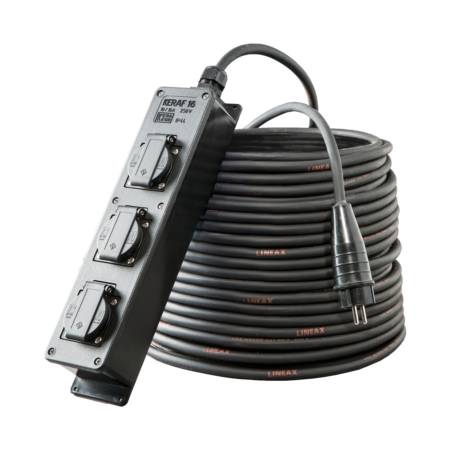 104812 Câble d’extension 10 m H07RN-F 3G1,5 bloc multiprise 3x Schuko noir