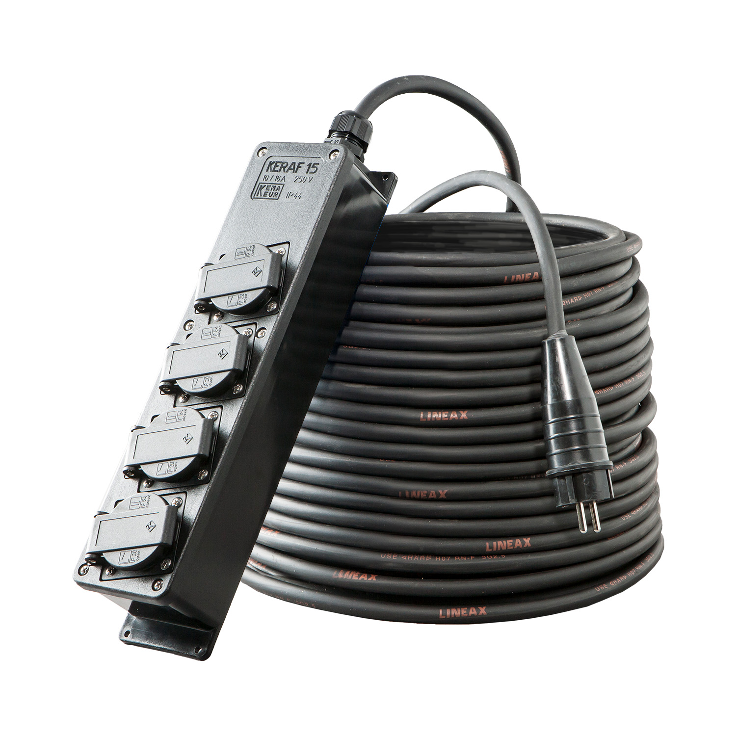 110749 Câble d’extension 25 m H07RN-F 3G2,5 bloc multiprise 4x Schuko noir